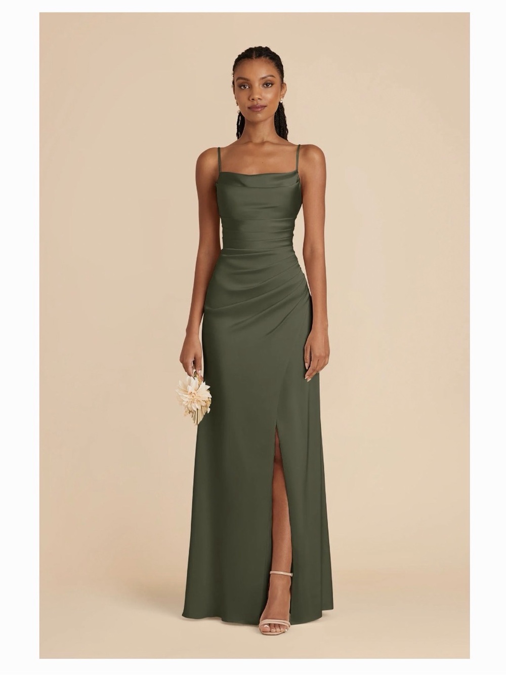New Birdy Grey Olive Green Cowl Neck Side Slit Maxi Dress Wedding